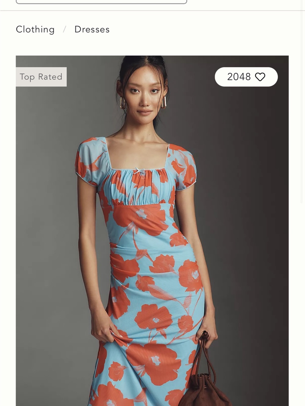 Anthropologie Maeve Puff-Sleeve Square-Neck Mesh Midi Dress